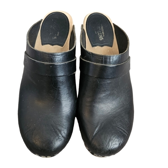 SWEDISH HASBEENS Womens Slip-In Mule/Clog With Wooden Heel Sz 37 or US Sz 7 - Picture 1 of 9